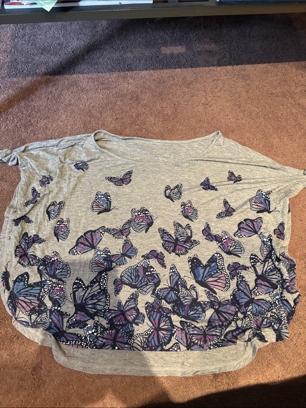 Justice Gray Tee with Purple and Navy Butterfly Print